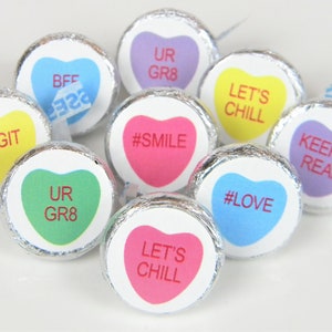 Valentine's Day Conversation Hearts Hershey Kiss Sticker Party Favors, Valentine Party Favors - VAL006 - STICKERS ONLY :)