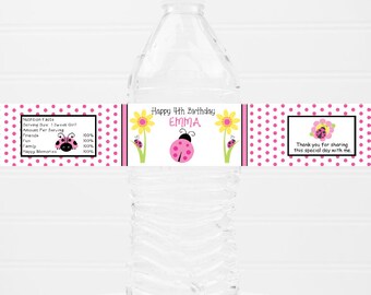 Personalized Pink Ladybug Birthday Party Water Bottle Labels - LDB210 - LABELS ONLY :)