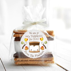 Personalized Thanksgiving S'more Favor Labels - Thank You Smore Favor Stickers - Gift Tags - 1.5", 2", 2.5" sizes - SMO025 - LABELS ONLY