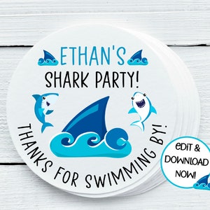 Personalized Shark Theme Party Printables, Shark gift tags - You Print - DIGITAL FILE ONLY - Gift Tags - 1.5&quot;, 2&quot;, 2.5&quot; sizes - SHK025