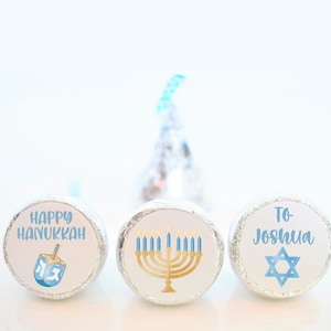 Personalized Hanukkah Hershey Kiss Sticker Party Favors - Hanukkah Candy Party Favor Labels - HAN001 - STICKERS ONLY :)
