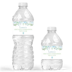 Personalized Light Blue Floral First Communion Water Bottle Labels - Blue Communion Labels - FCC228 - LABELS ONLY :)