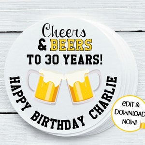 Personalized Cheers and Beers Party Favor Label & Tags Printable - You Print - DIGITAL FILE ONLY - Gift Tags - 1.5&quot;, 2&quot;, 2.5&quot; sizes - CNB025
