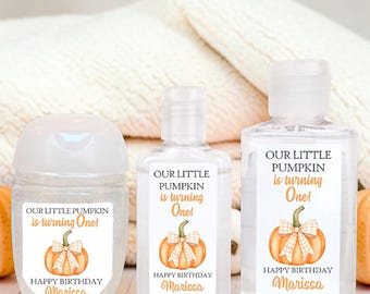 Our Little Pumpkin Theme Birthday Party Hand Sanitizer Favor Labels - 1st Birthday - OLP102 - LABELS ONLY :)