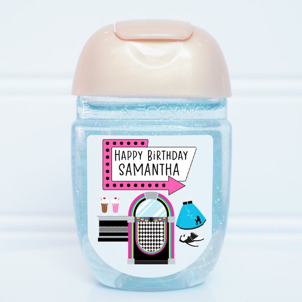 Personnalisé 50's Theme Party Hand Sanitizer Favor Labels - 1950's Favor Labels - 50S100 - ÉTIQUETTES UNIQUEMENT :)