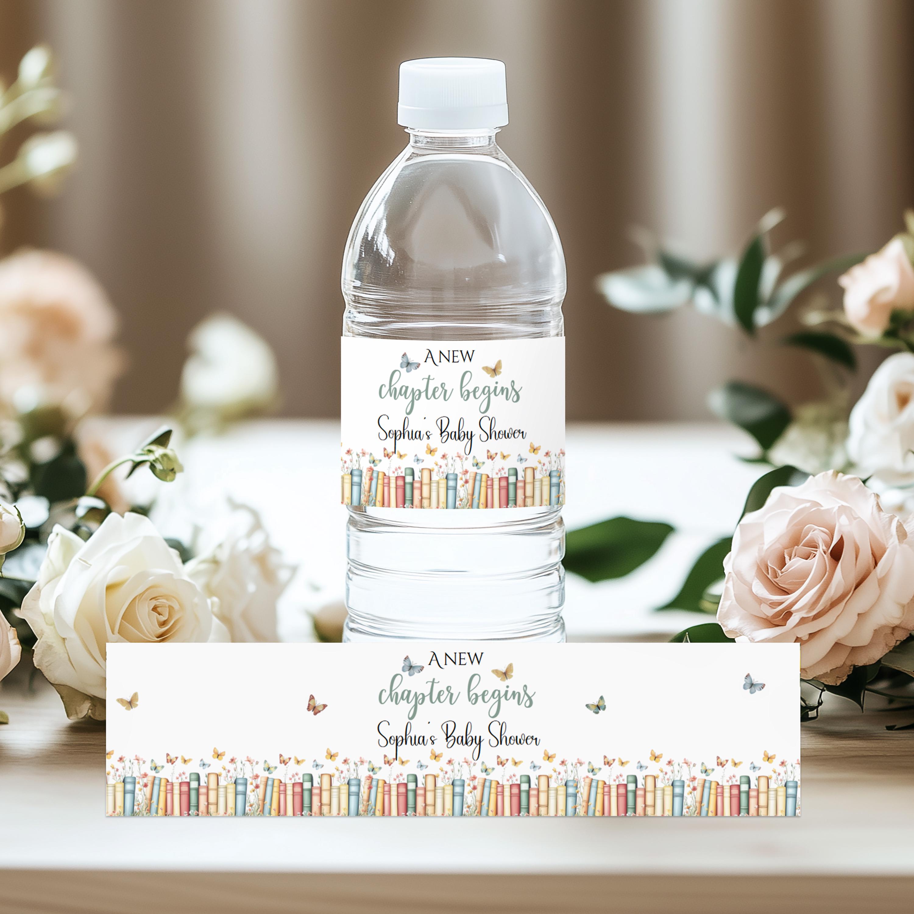 A New Chapter Begins Book Theme Baby Shower Water Bottle Labels ...