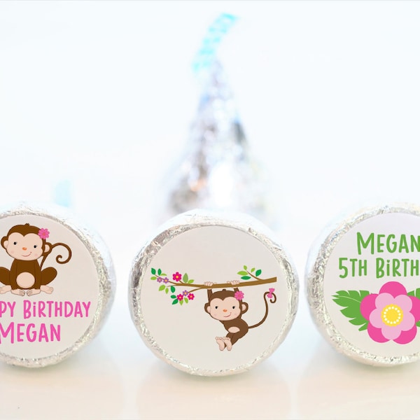 Personalized Monkey Birthday Baby Shower Hershey Kiss Sticker Favors - Monkey Party Favors - MON003 - STICKERS ONLY :)