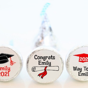 Personalized Graduation Party Favor Hershey Kiss Stickers - Red Graduation Party Favors - Mix of 3 designs - GRD009 - STICKERS ONLY :)