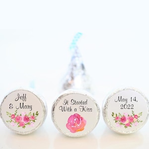 Personalized Wedding Hershey Kiss Sticker Favors - Bridal Shower Favors - Pink Floral Theme - PFL001 - STICKERS ONLY :)