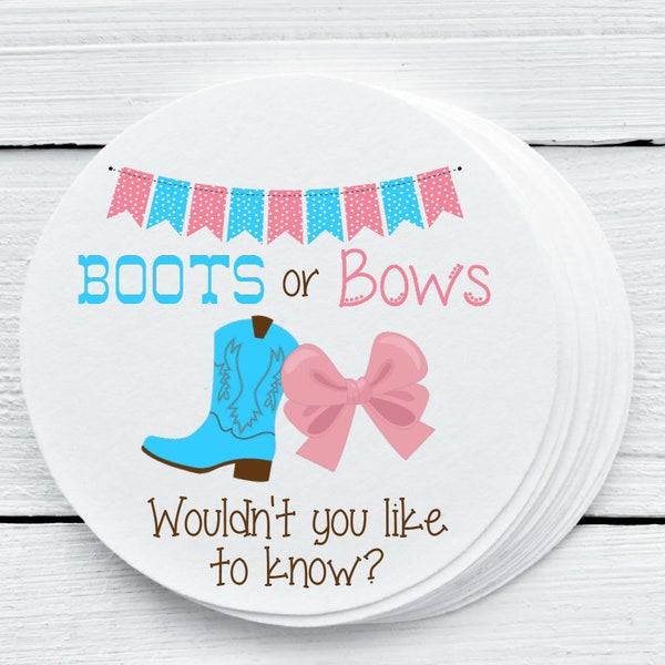 Personalized Glossy Boots or Bows Theme Gender Reveal Favor Labels - Gender Reveal Stickers - Gift Tags - 1.5", 2", 2.5" sizes - BOB025