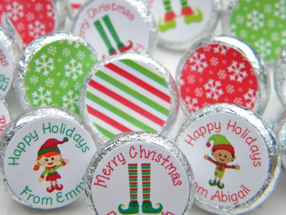 PERSONALISED CHRISTMAS SWEET PARTY BAG ELF KISSES STICKERS LABELS #1