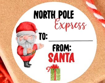 Etiquetas brillantes personalizadas de Papá Noel para regalos navideños - Etiquetas adhesivas para regalos navideños - CHR065 - Tamaños: 1,5", 2" y 2,5"