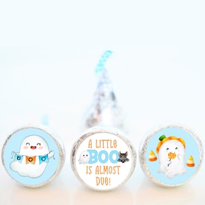 A Little Boo is Almost Due Baby Shower Hershey Kiss Party Favor Stickers, Halloween Ghost theme shower - ALB005 - STICKERS ONLY :)