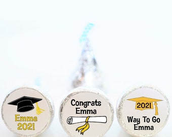 Personalisierte Graduierung Party Favor Candy Aufkleber - Gelbgold Graduierung Gastgeschenke - Mix aus 3 Designs - GRD013 - NUR AUFKLEBER :)