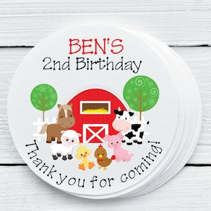 Personalized Glossy Farm Birthday Party Favor Labels - Farmyard Favor Labels - Gift Tags - 1.5&quot;, 2&quot;, 2.5&quot; sizes - FAR025