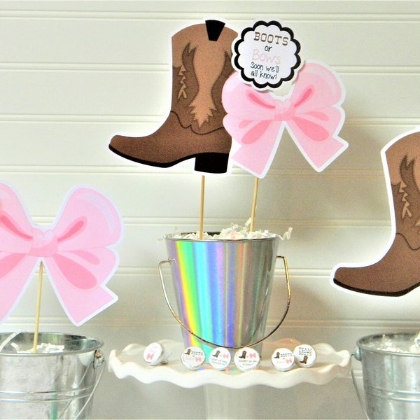 Boots or Bows Gender Reveal Centerpieces Party Decor, DIGITAL FILES ONLY - png and pdf - Nothing Shipped - Available immediately :)