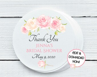 Personalisierte rosa Rose Blumen Printables, Hochzeit Tags Etiketten - Sie drucken - NUR DIGITALDATEI - Geschenkanhänger - 1,5 ", 2 ", 2,5" Größen - PFL029