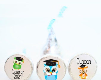Personalized Graduation Party Hershey Kiss Sticker Favors - Graduation Party Favors - Preschool Owl Labels - GRD007 - STICKERS ONLY :)