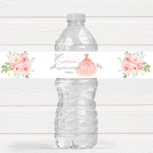 Quinceanera 15. Geburtstagsparty Wasserflaschenetiketten, Quitte-Themenparty - QUI221 - NUR ETIKETTEN :)