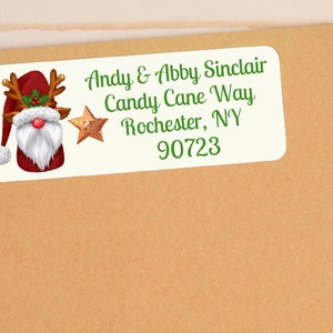 Etiquetas personalizadas de la dirección de devolución de Navidad de Gnome: un hermoso toque para sus tarjetas navideñas - CHR403 - ETIQUETAS SOLO :)