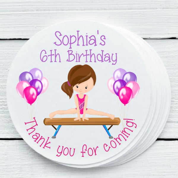 Personalized Glossy Gymnastics Favor Labels - Gymnast Favor Labels - Gift Tags - GYM026 - 1.5", 2", 2.5" sizes