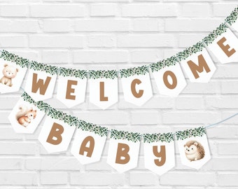 Woodland Animal Baby Shower Printable Party Banner - Forest Animal Bunting - diy Banner - INSTANT DOWNLOAD - WAN902 - YOU Print :)