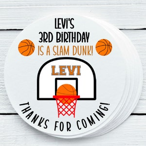 Personalized Glossy Basketball Birthday Party Favor Labels - Sports Favor Labels - Gift Tags - 1.5&quot;, 2&quot;, 2.5&quot; sizes - BSK025