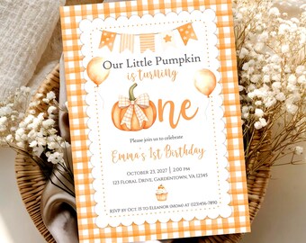 Editable Our Little Pumpkin Theme 1st Birthday Party Invitation, 5 X 7 Printable Invitation - You Print - DIGITAL FILE ONLY - OLP500