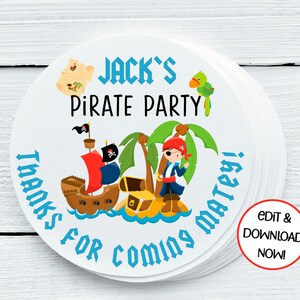 Personalized Pirate Party Printables, Pirate birthday gift tags - You Print - DIGITAL FILE ONLY - Gift Tags - 1.5&quot;, 2&quot;, 2.5&quot; sizes - PIR025