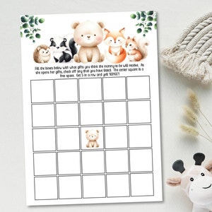 Schede Bingo stampabili a tema Baby Shower con animali del bosco, WAN672 - SOLO FILE DIGITALE - 1 pdf, jpg - Niente spedito - Disponibile immediatamente