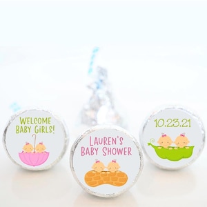 Personalized Twins Baby Shower Hershey Kiss Sticker Favor Labels - TWN001 - LABELS ONLY :)
