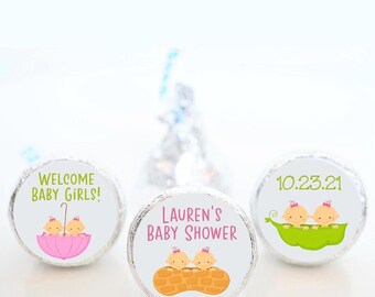 Personalized Twins Baby Shower Hershey Kiss Sticker Favor Labels - TWN001 - LABELS ONLY :)