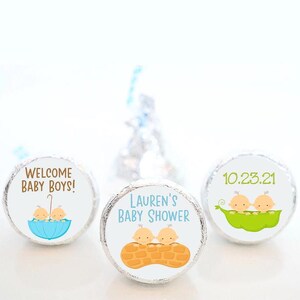 Etiquettes autocollantes Hershey Kiss pour baby shower de jumeaux personnalisées - TWN002 - ÉTIQUETTES UNIQUEMENT :)