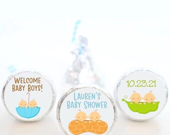 Personalized Twins Baby Shower Hershey Kiss Sticker Favor Labels - TWN002 - LABELS ONLY :)