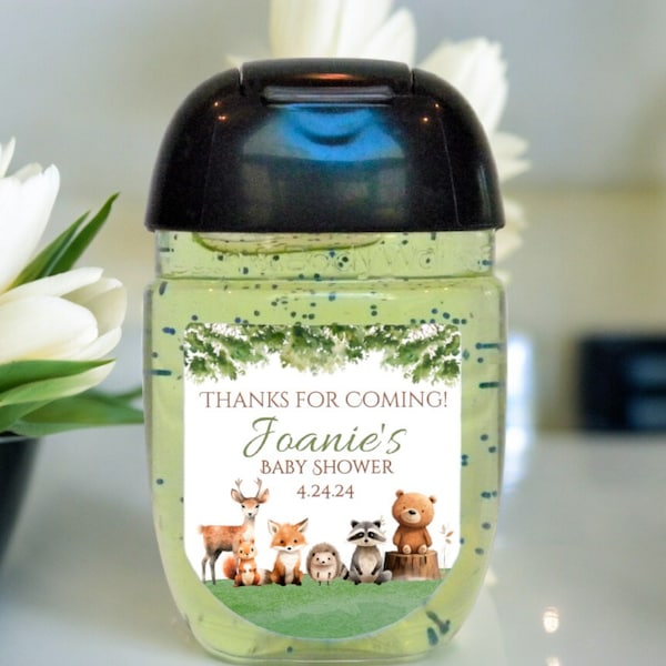 Personalized Woodland Forest Animals Baby Shower Hand Sanitizer Party Favor Labels - Woodland Birthday Party Favor - WAN103 - LABELS ONLY :)