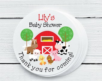Personalized Glossy Farm Baby Shower Party Favor Labels - Farmyard Favor Labels - Gift Tags - 1.5", 2", 2.5" sizes - FAR026