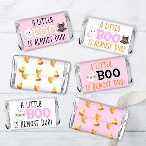 A Little Boo Pink Ghost Theme Baby Shower Miniature Candy Wrappers Party Favor Labels - Baby Shower Party Favors - ALB340 - STICKERS ONLY :)