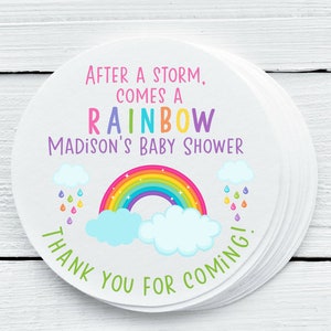 Personalized Glossy Rainbow Baby Shower Favor Labels - Rainbow Baby Shower Stickers - Gift Tags - 1.5&quot;, 2&quot;, 2.5&quot; sizes - RBW025