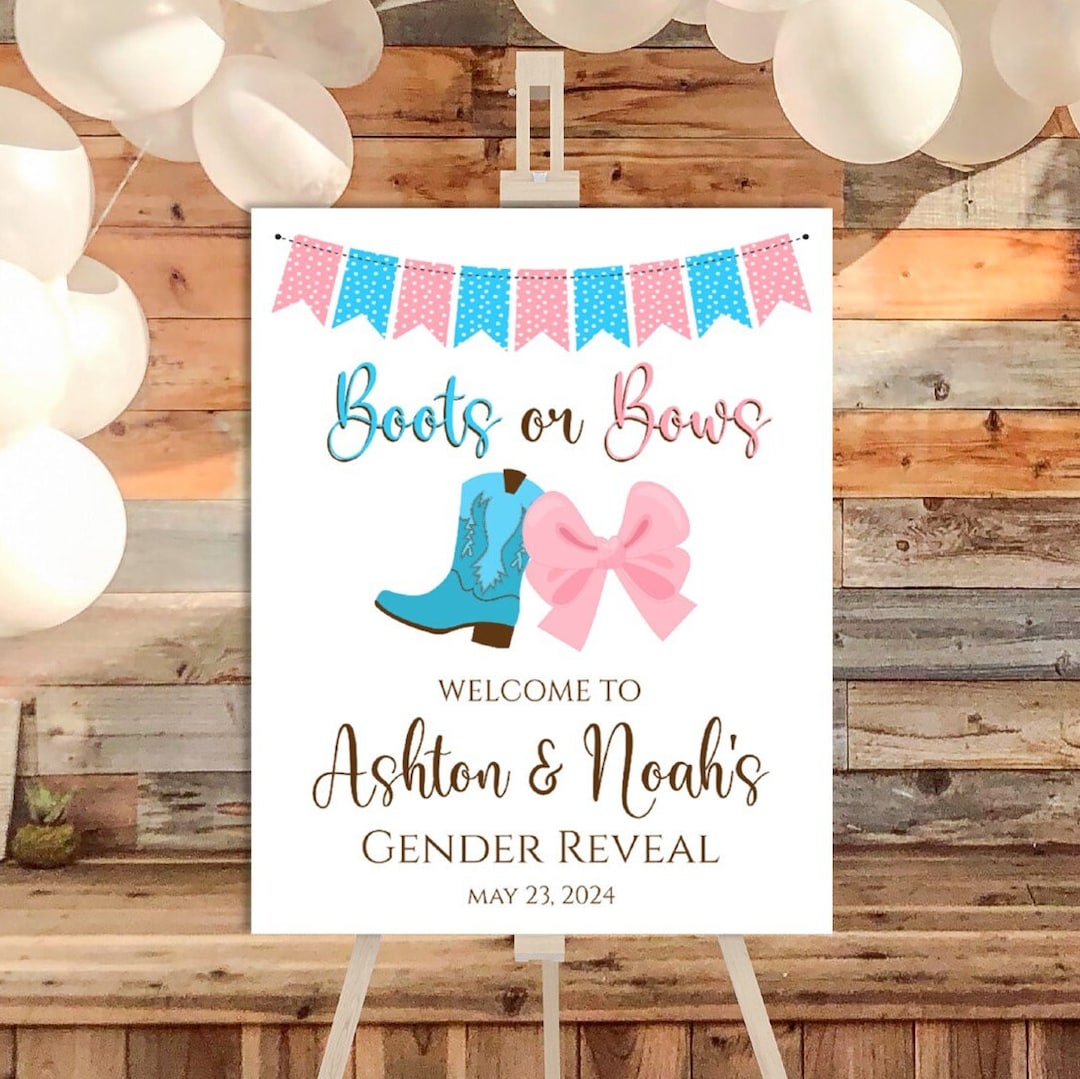 Boots or Bows Gender Reveal Welcome Sign Printable - 6 Sizes Included ...