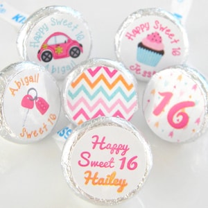 Personalized Sweet 16 Party Favor Hershey Kiss Stickers - 16th Birthday Party Favors - S16001 - STICKERS ONLY :)