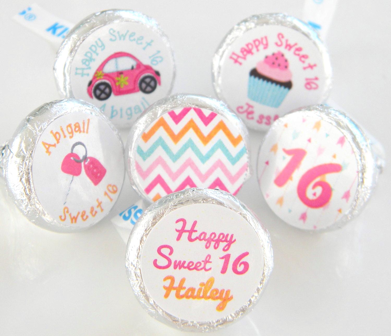 Personalized Sweet 16 Party Favor Hershey Kiss Stickers - 16th Birthday ...