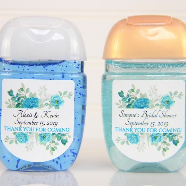 Personalized Teal Blue Floral Bridal Shower Wedding Hand Sanitizer Favor Labels Bridal Shower Favors Wedding Favors - LABELS ONLY :) BFL105