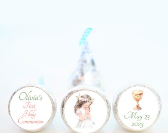 Personalized Praying Girl First Communion Chocolate Kiss Party Favor Stickers - Girl First Communion Favors FCC014 - STICKERS ONLY :)