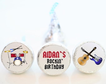 Personalized  Musician Rock Star Hershey Kiss Party Favor Stickers  - Rock Band Birthday Favors - ROK001 - STICKERS ONLY :)