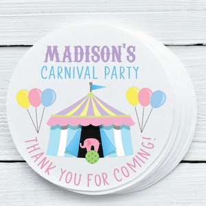 Personalized Glossy Carnival Circus Favor Labels - Birthday Favor Labels - Gift Tag Stickers - CAR026 - 1.5&quot;, 2&quot;, 2.5&quot; sizes