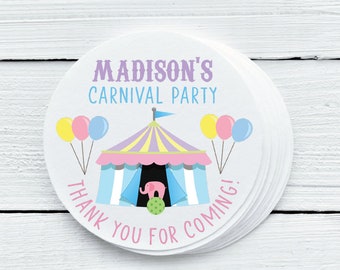 Personalized Glossy Carnival Circus Favor Labels - Birthday Favor Labels - Gift Tag Stickers - CAR026 - 1.5", 2", 2.5" sizes