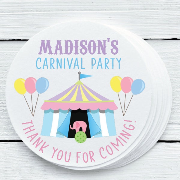 Personalized Glossy Carnival Circus Favor Labels - Birthday Favor Labels - Gift Tag Stickers - CAR026 - 1.5", 2", 2.5" sizes