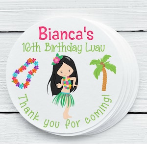 Personalized Glossy Hawaiian Luau Theme Birthday Party Favor Labels - Luau Party Favor Labels - Gift Tags - 1.5&quot;, 2&quot;, 2.5&quot; sizes - HAW025