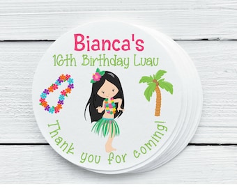 Personalized Glossy Hawaiian Luau Theme Birthday Party Favor Labels - Luau Party Favor Labels - Gift Tags - 1.5", 2", 2.5" sizes - HAW025