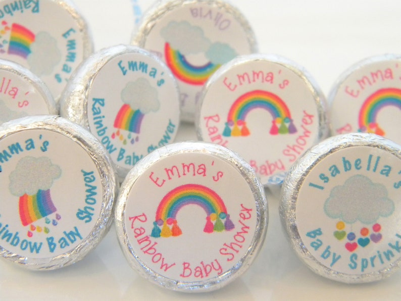 Personalized Glossy Rainbow Baby Shower Favor Labels Rainbow Etsy